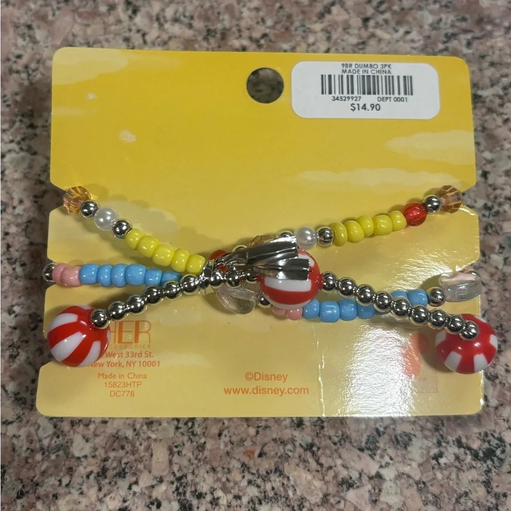 Disney Dumbo Kids Beaded Bracelet Set of 3-Multicolor NWT